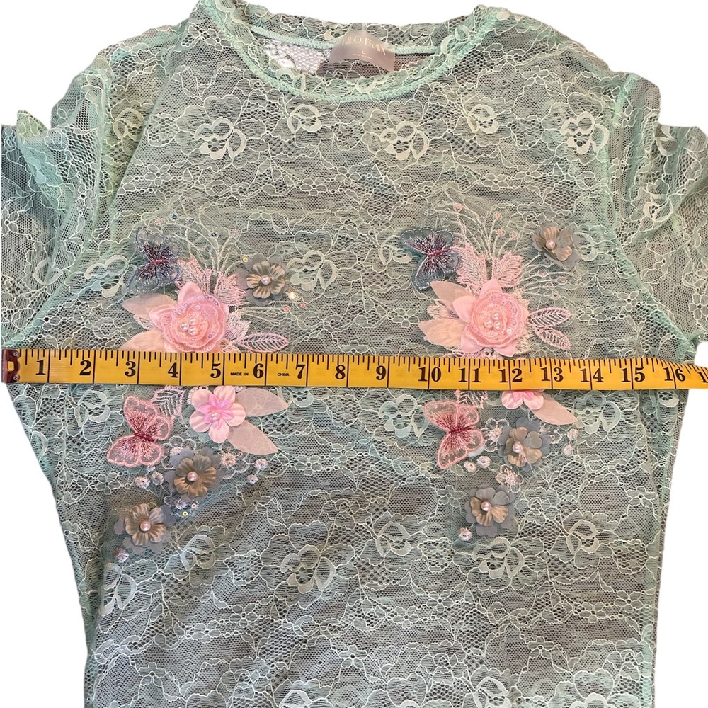 Free People Lace Applique Maxi Dress, mint green,floral design,Large, New - Picture 10 of 14